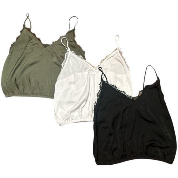 Express Black White Olive Camisole Lace Trim Cami Sleeveless Tank Top S Set of 3 - Picture 1 of 8